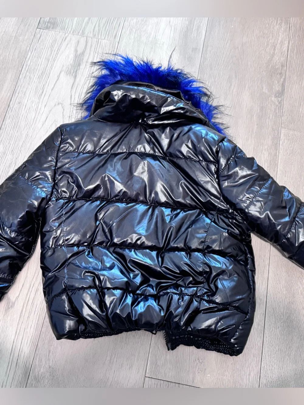 Urban Republic Black Puffer Jacket with Blue Faux Fur Hood